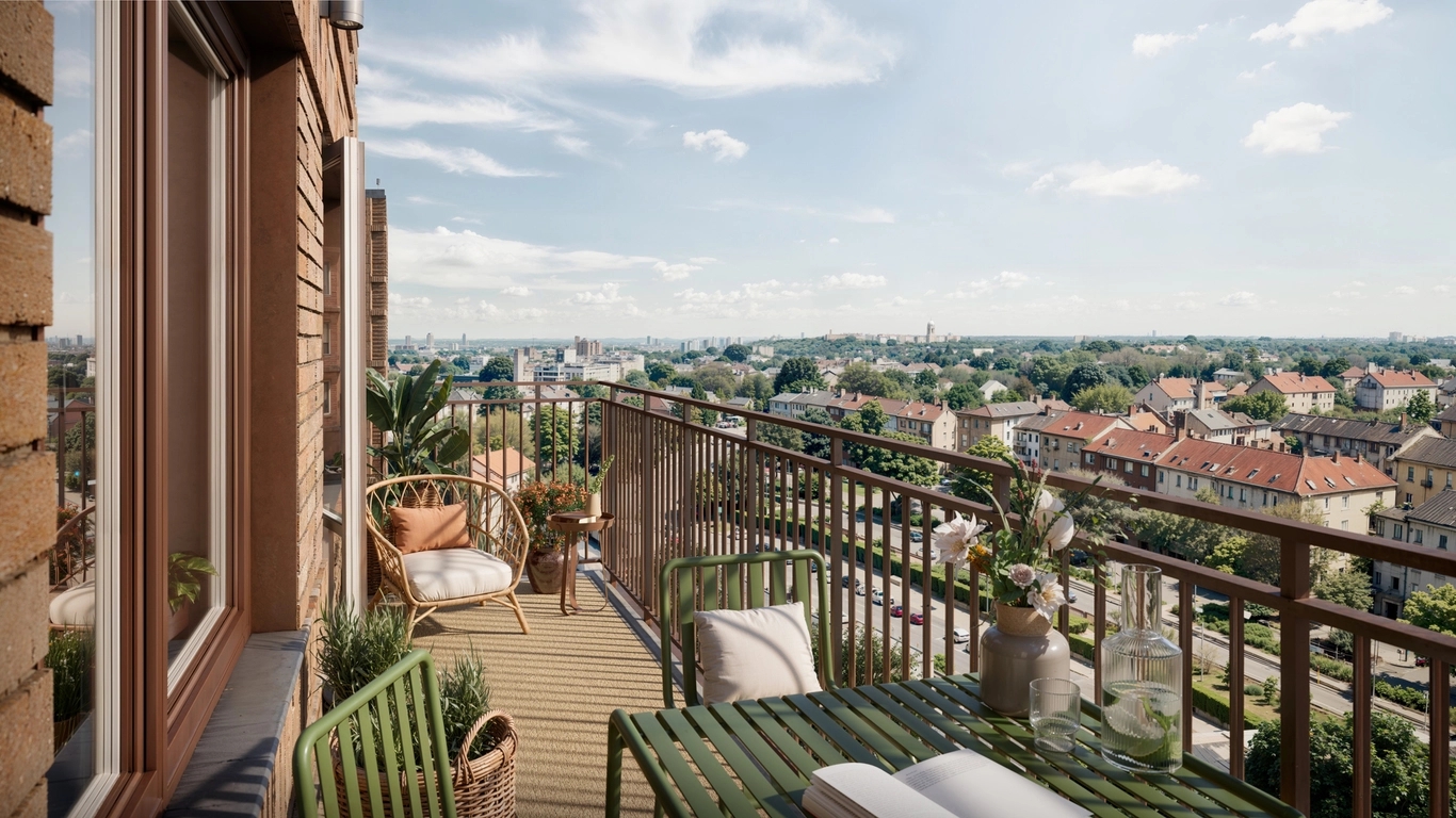 Balkong med möbler och utsikt över Sundbyberg.