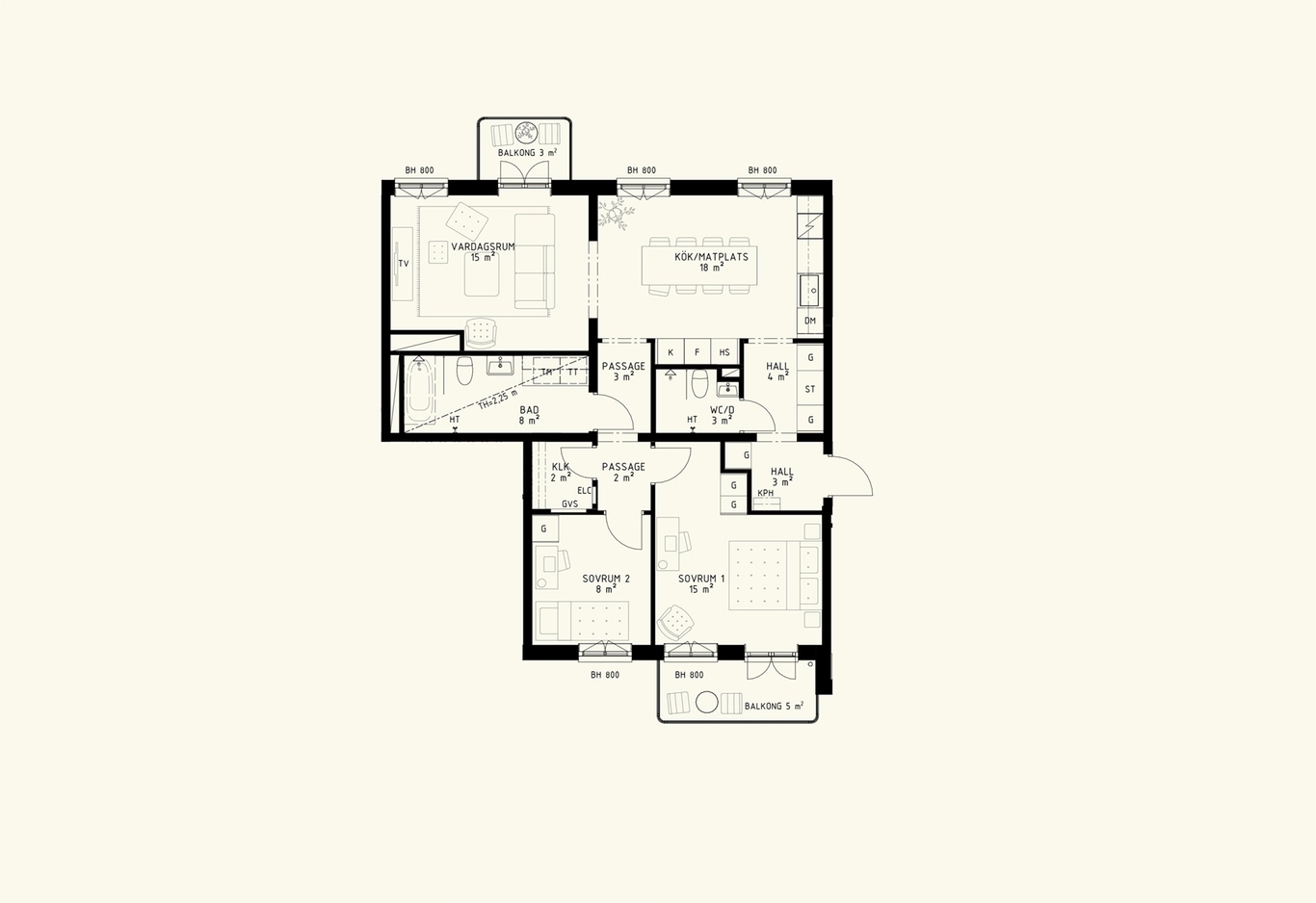 Exempelplanlösning, Haga Heights, 3 rok