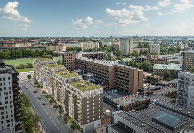 Översiktsbild Kellhagen med utsikt mot stan och Stadshagens IP