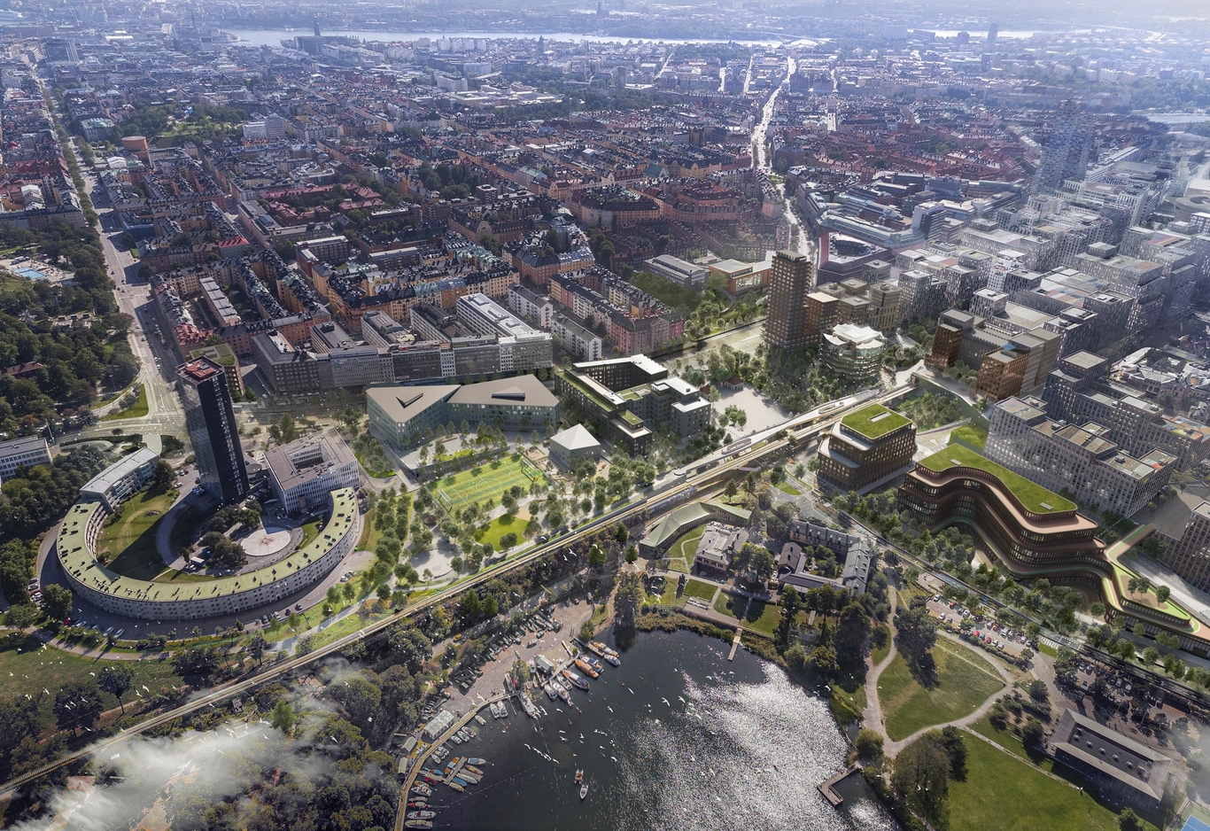 Översiktsbild på östra Hagastaden vy med Brunnsviken, Stockholms stad/White arkitekter